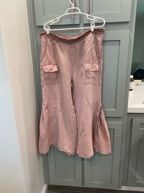 XCVI Dusty Rose linen Cropped Flared Utility Pants